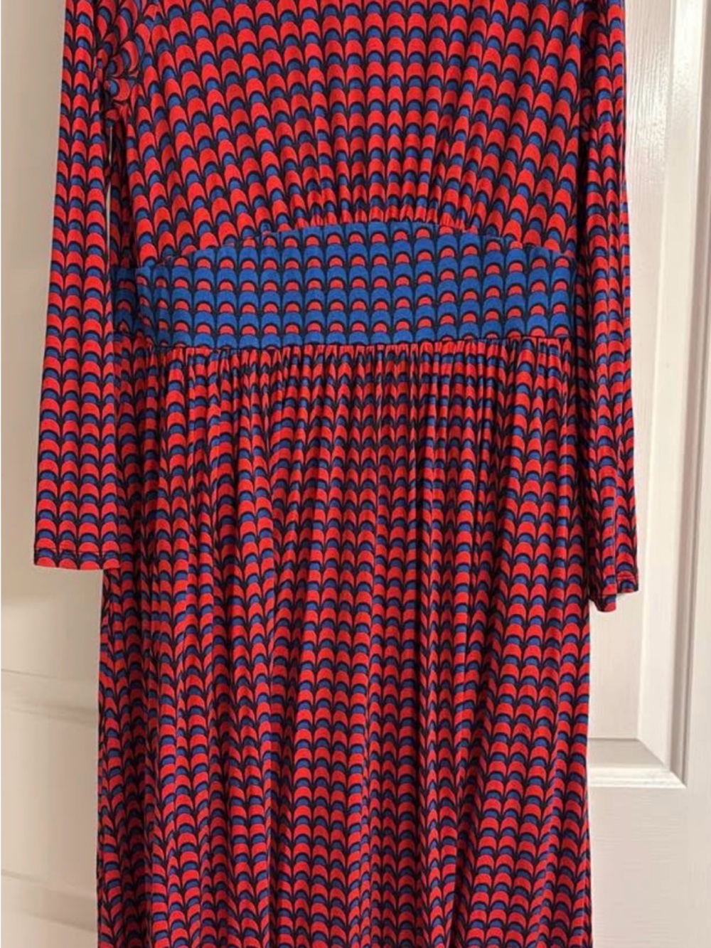 Boden Size 12R Red & Blue Geometric Long Sleeve Maxi Dress